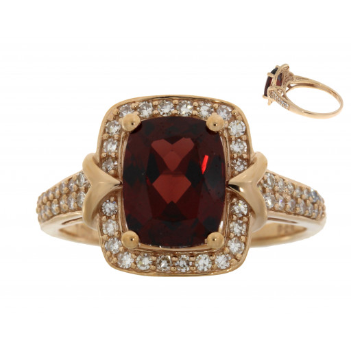 Harry Winston Elongated Cushion Cut Garnet & Diamond Ring in 10K Rose Gold