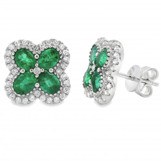 Van Cleef Inspired Green Emerald Stud Earrings in Italian Sterling Silver