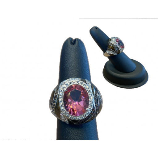 Harry Winston Inspired Pink & White Topaz With Smoky Quartz Ring In Italian Sterling Silver