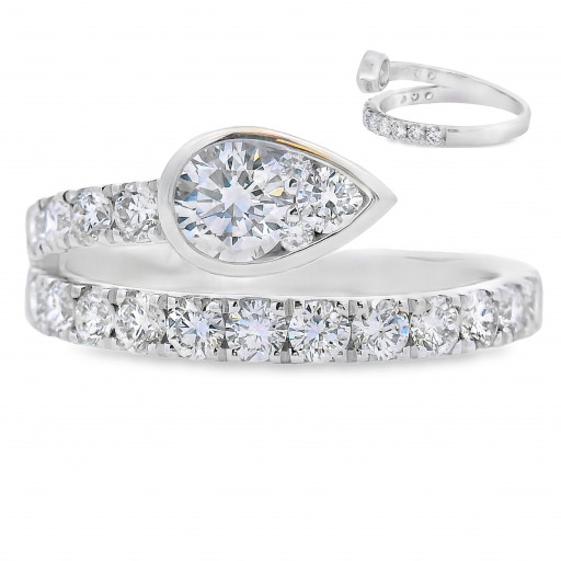 Harry Winston Inspired Pear Shape & Round Brilliant Cut Diamond Wrap Ring in 14K White Gold