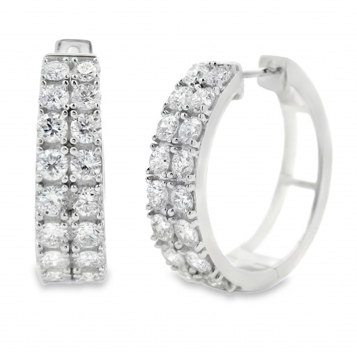 Tiffany Inspired Double Row Round Brilliant Cut Diamond Hoop Earrings