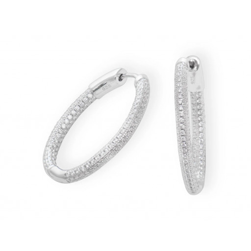 Tiffany Inspired Swarovski Cubic Zirconia Inside/Outside Oval Hoop Earrings in Italian Sterling Silver