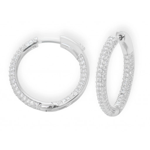 Tiffany Inspired Swarovski Cubic Zirconia Inside/Outside Hoop Earrings in Italian Sterling Silver