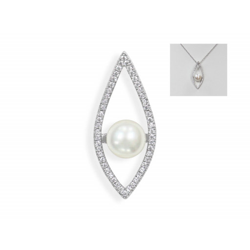 Mikimoto Inspired Freshwater Pearl Concave Shaped Pendant in Italian Sterling Silver