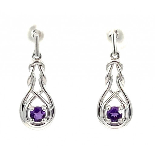 Love Knot Amethyst Drop Earrings in Italian Sterling Silver