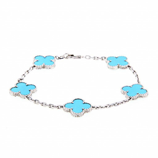 Van Cleef Inspired Turquoise Bracelet in Italian Sterling Silver