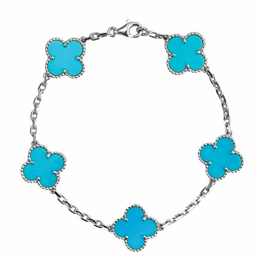Van Cleef Inspired Turquoise Bracelet in Italian Sterling Silver