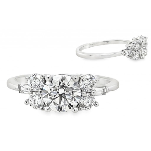 Past, Present & Future Round Brilliant Cut & East-West Baguette Diamond Ring in 14K White Gold