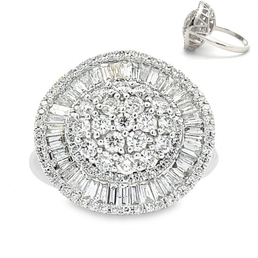 Harry Winston Inspired Round Brilliant Cut & Baguette Diamond Ring in 14K White Gold
