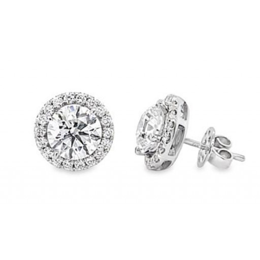 Round Brilliant Cut Halo Diamond Stud Earrings in 14K White Gold