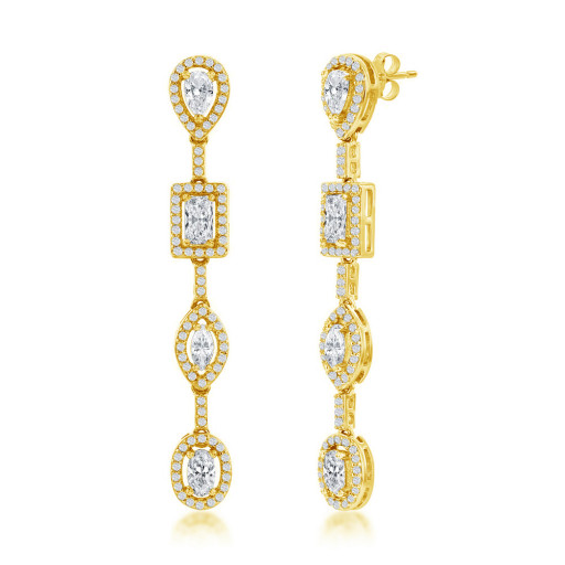 Harry Winston Inspired Multi Shape White Topaz & Swarovski Cubic Zirconia Drop Earrings in Gold Plated Italian Sterling Silver