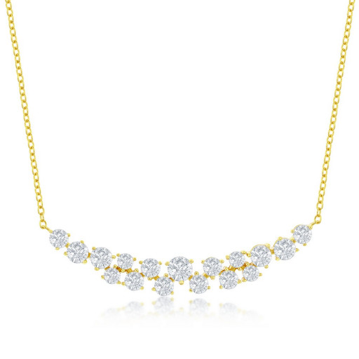 Round Brilliant Cut White Topaz & Swarovski Cubic Zirconia Necklace in Gold Plated Italian Sterling Silver