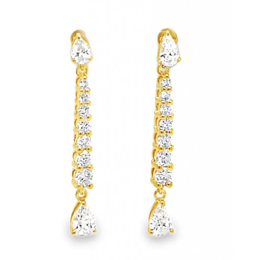 Pear & Graduated Round Brilliant Cu Diamond Drop Earrings