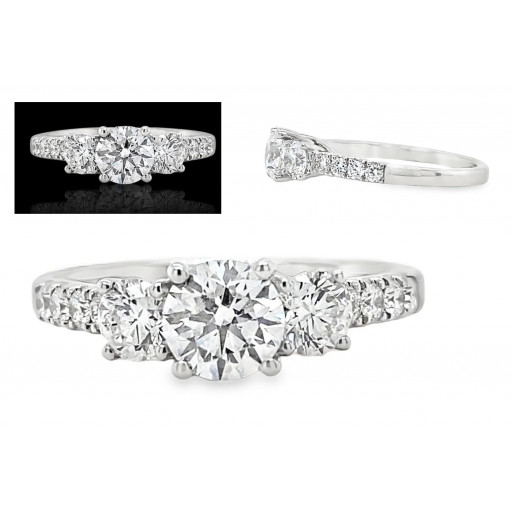 Tiffany Inspired Past, Present & Future Round Brilliant Cut Diamond Ring in 14K White Gold
