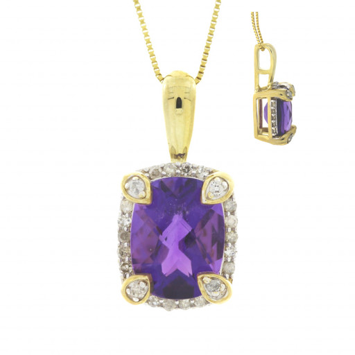 Harry Winston Inspired Amethyst & Diamond Pendant in 10K Yellow Gold