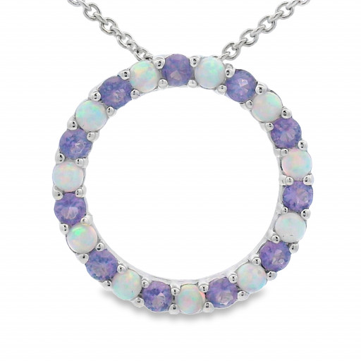 Amethyst & Opal Circle of Love Pendant in Italian Sterling Silver