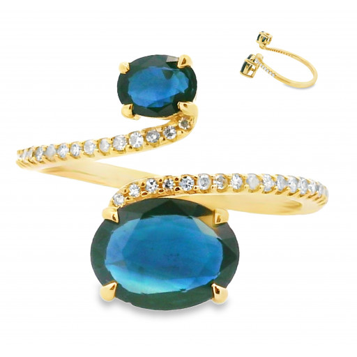 Harry Winston Blue Sapphire & Diamond Ring in 14K Yellow Gold