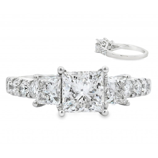 Tiffany Inspired Past, Present & Future Princess Cut Diamond Ring in 14K White Gold