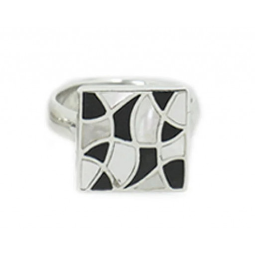 Prada Inspired Onyx & Mother of Pearl Abstract Design Ring