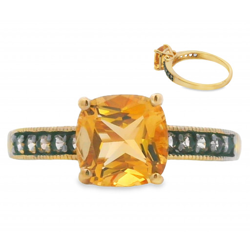 Cushion Cut Citrine & Smokey Quartz Ring in 10K Yellow Gold