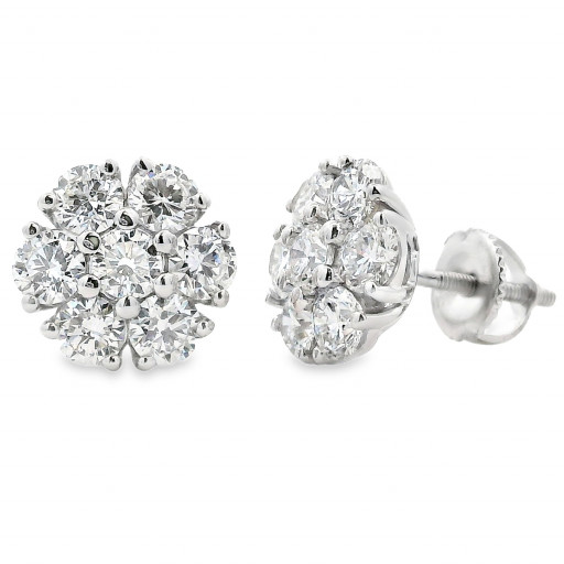 Tiffany Inspired Round Brilliant Cut Diamond Cluster Studs