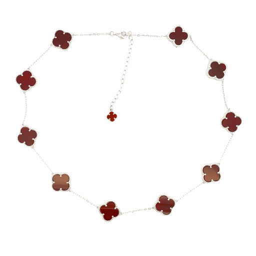 Van Cleef Inspired Natural Carnelian Necklace in Italian Sterling Silver