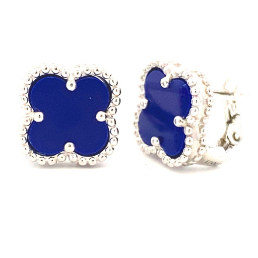 Van Cleef Inspired Lapis Stud Earrings in Italian Sterling Silver