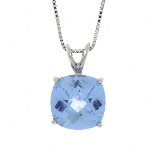 Cushion Cut Aquamarine Solitaire Pendant in Italian Sterling Silver