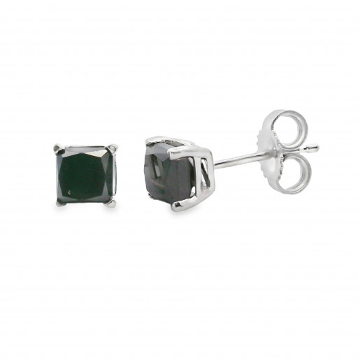 Princess Cut Black Diamond Stud Earrings