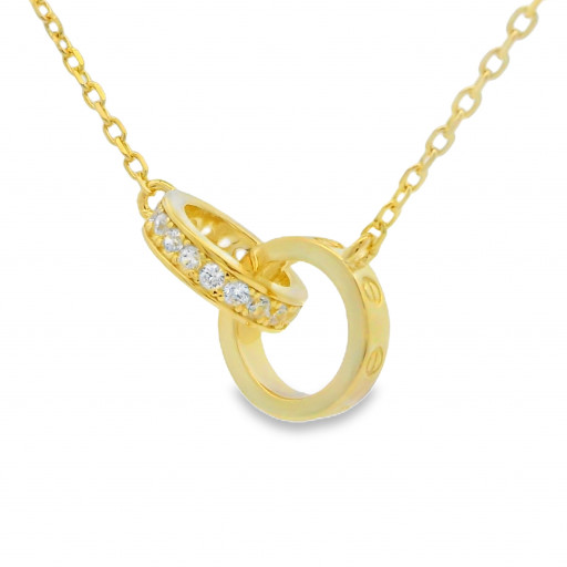 Cartier Inspired Interlocking Circles of Love Necklace in Yellow Gold Plated Italian Sterling Silver