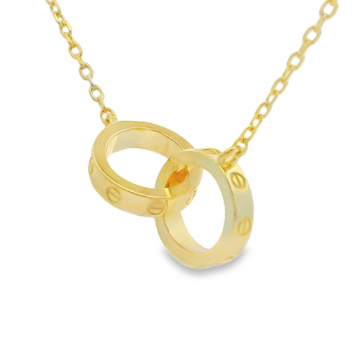 Cartier Inspired Interlocking Circles of Love Necklace in Yellow Gold Plated Italian Sterling Silver