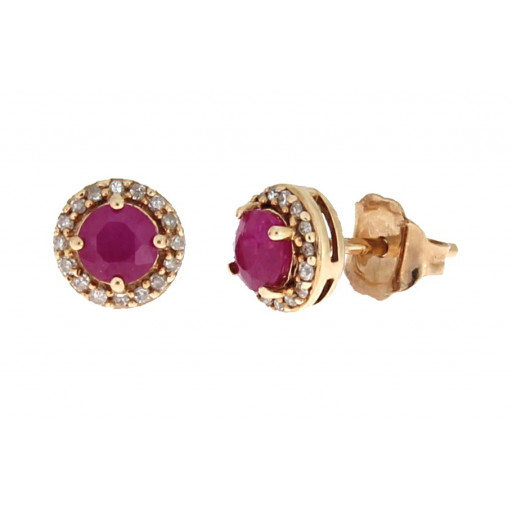 Round Ruby & Diamond Halo Stud Earrings in 10K Rose Gold
