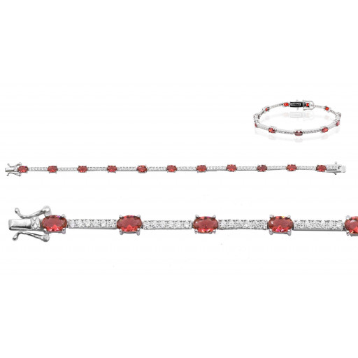 Tiffany Style White Topaz & Garnet Bracelet in Italian Sterling Silver