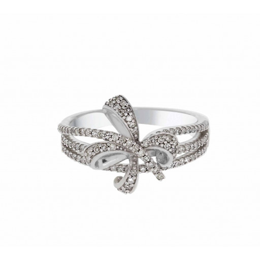 Tiffany Style Diamond Bow Ring in White Gold Plated Sterling Silver .50 ct TDW