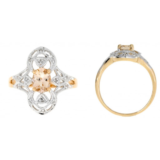 Victorian Style Morganite & Diamond Ring in 10K Rose Gold 1.25 TW