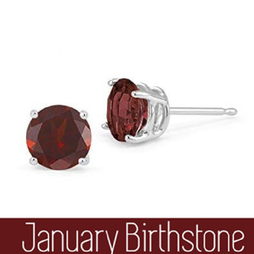 Round Brilliant Cut Garnet Stud Earrings in Italian Sterling Silver 2.25 TW